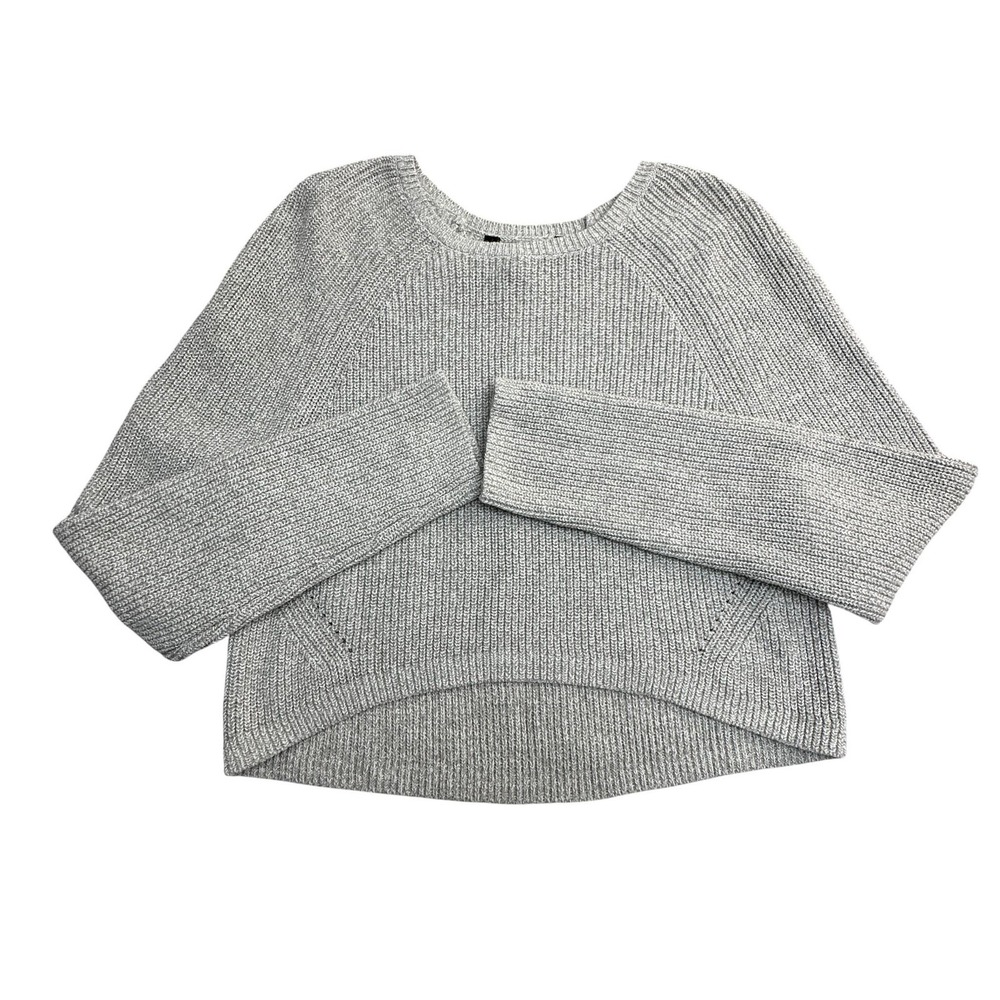 BCBGMAXAZRIA Sweater‎ Womens Large Gray Ribbed High Low Hem Knit Crewneck Top